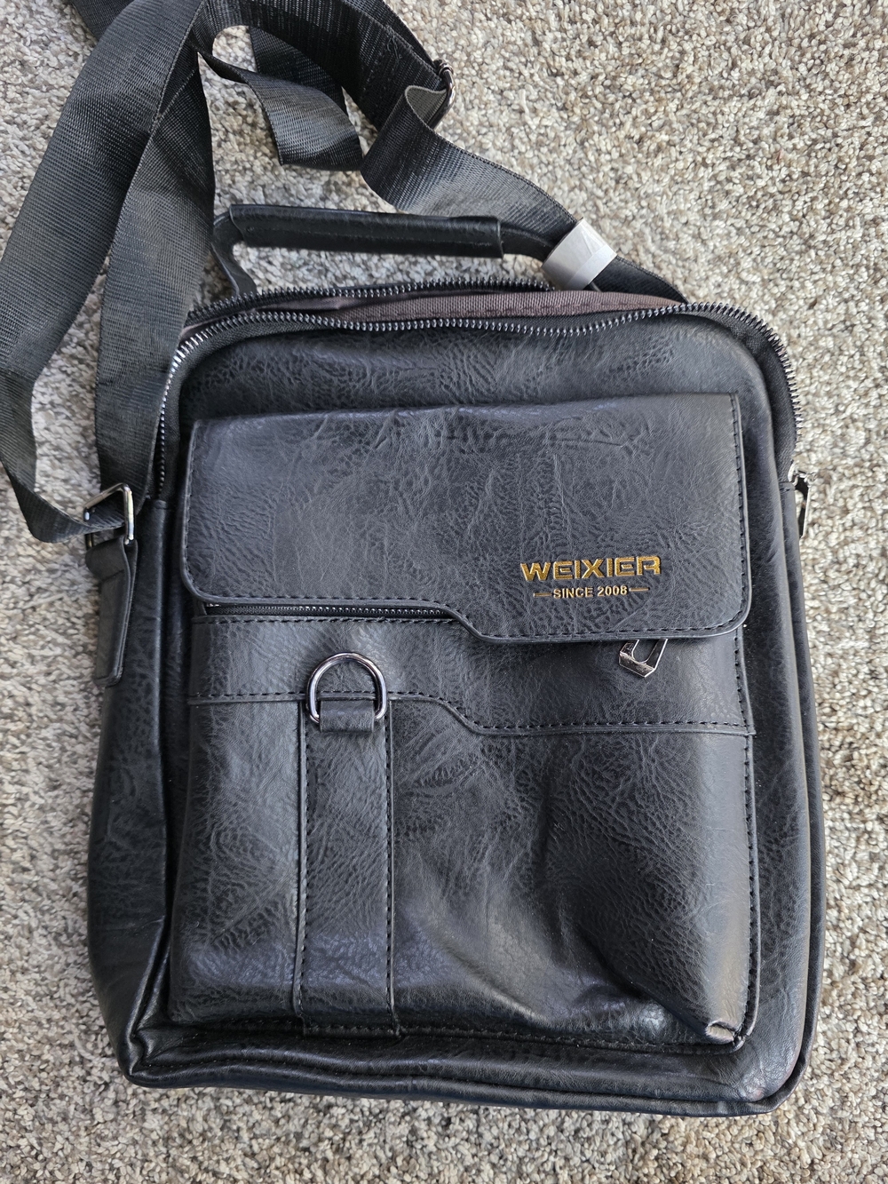 Weixier Black Leatherette Messenger Bag for Men New With Wrapped Strap